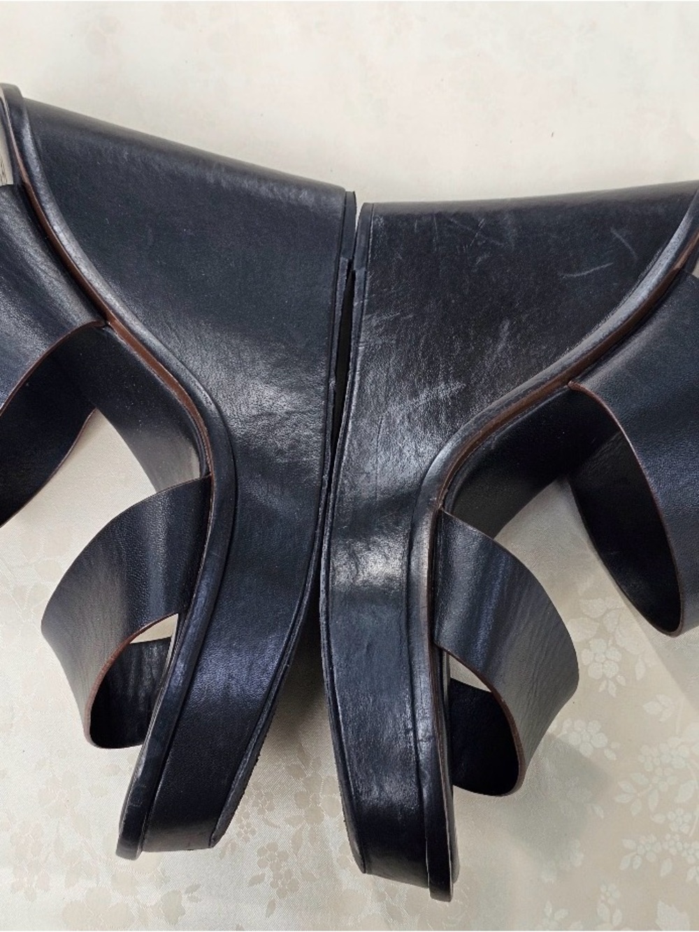 π€ Tory Burch Black Leather Platform Wedge Sandals Size 8.5 - Picture 7 of 14